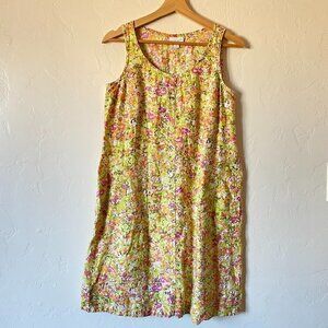 J. Jill Love Linen Pink Green Artsy Abstract Printed Shift Dress Small Petite